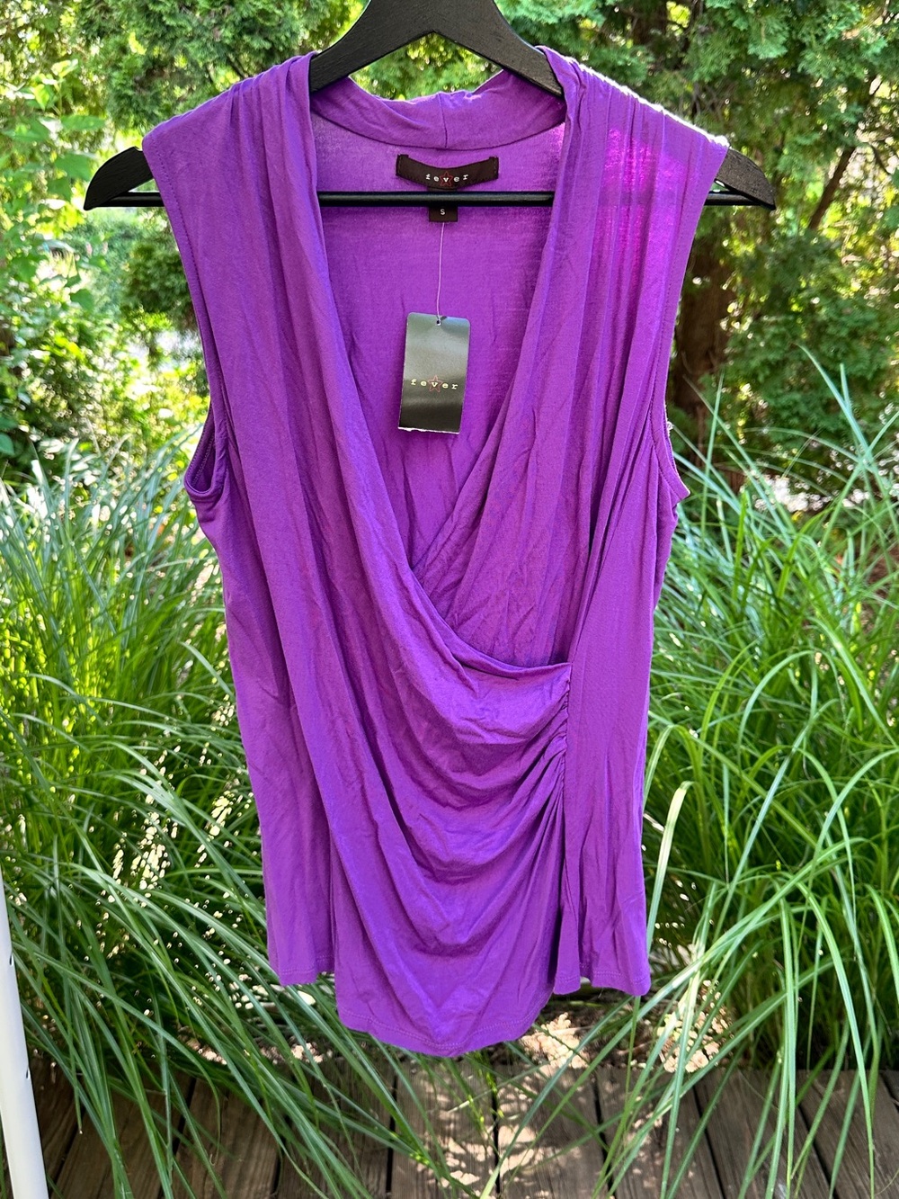 NWT Fever Purple Draped Wrapped Front V-Neck Sleeveless Blouse Top Size Small